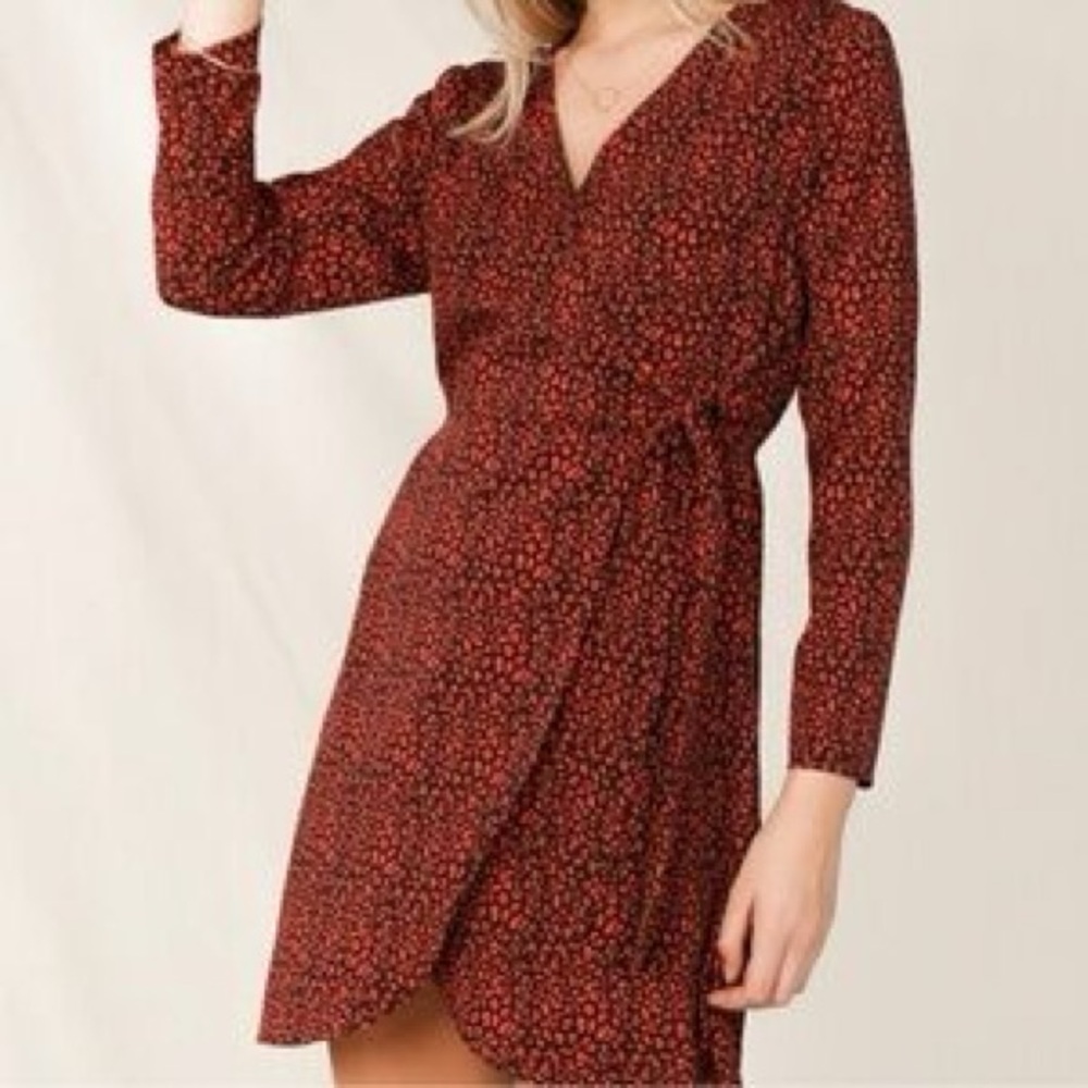Skies Are Blue V-Neck Wrap Tie Red Black Long Sleeve Dress polyester Women’s XS - Picture 6 of 6